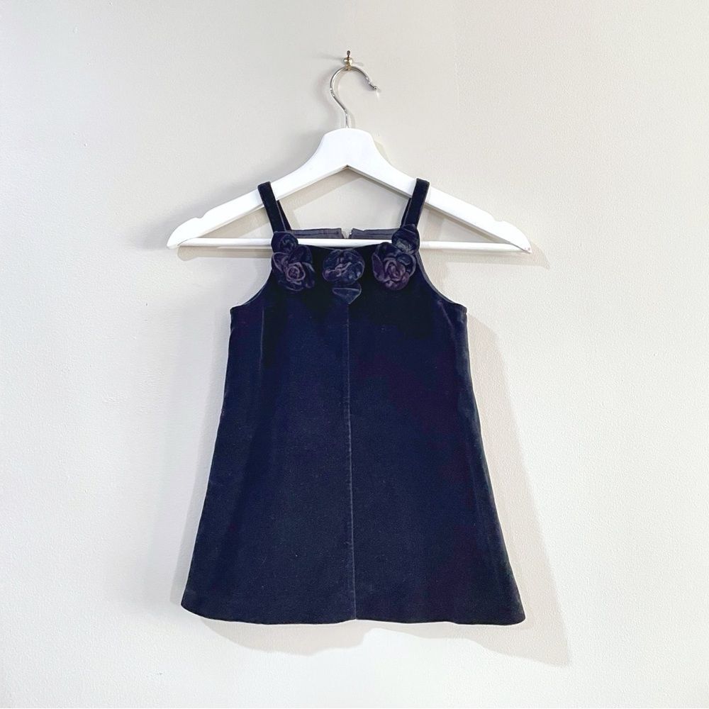 Simonetta Mini Velvet A-Line Appliqué Dress Girls 3 Navy Blue Holiday Party
